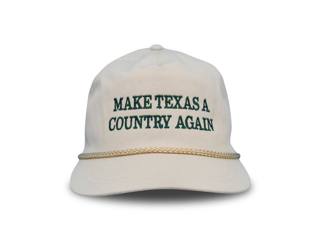 MATACA Hat Make Texas A Country Again - Imperial Classic Cloth Hat - Tan Hat / Green Text Green on Tan - Make Texas A Country Again Rope Hat - Imperial Classic