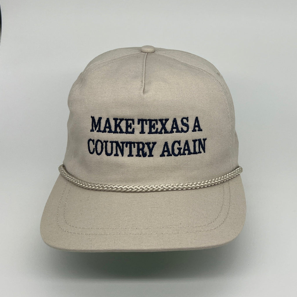 MATACA Hat Make Texas A Country Again - Imperial Classic Cloth Hat - Tan Hat / Navy Blue Text Navy on Tan - Make Texas A Country Again Rope Hat - Imperial Classic