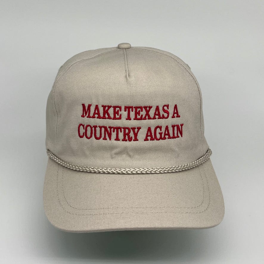 MATACA Hat Make Texas A Country Again - Imperial Classic Cloth Rope Hat - Tan Cloth / Red Text Crimson Red on Tan - Make Texas A Country Again Rope Hat - Imperial Classic
