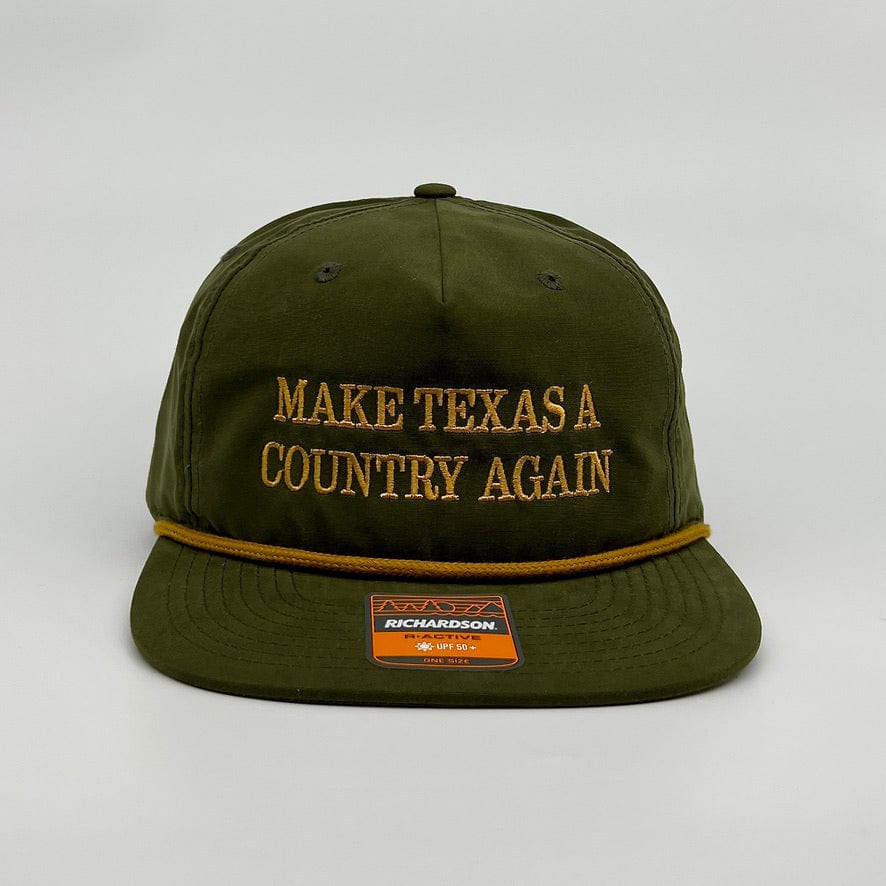 MATACA Hat The River Runner - Make Texas A Country Again - Richardson 256 Performance Cloth Rope Flat Hat - Gold on Olive Gold on Green - Make Texas A Country Again - R256 Cloth Rope Flat Hat