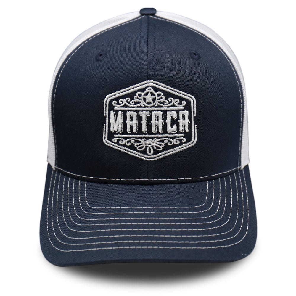 MATACA Hat Blue & White - MATACA Scroll - Classic Trucker Navy & White - MATACA Scroll Trucker Hat - Make Texas A Country Again - Richardson 112