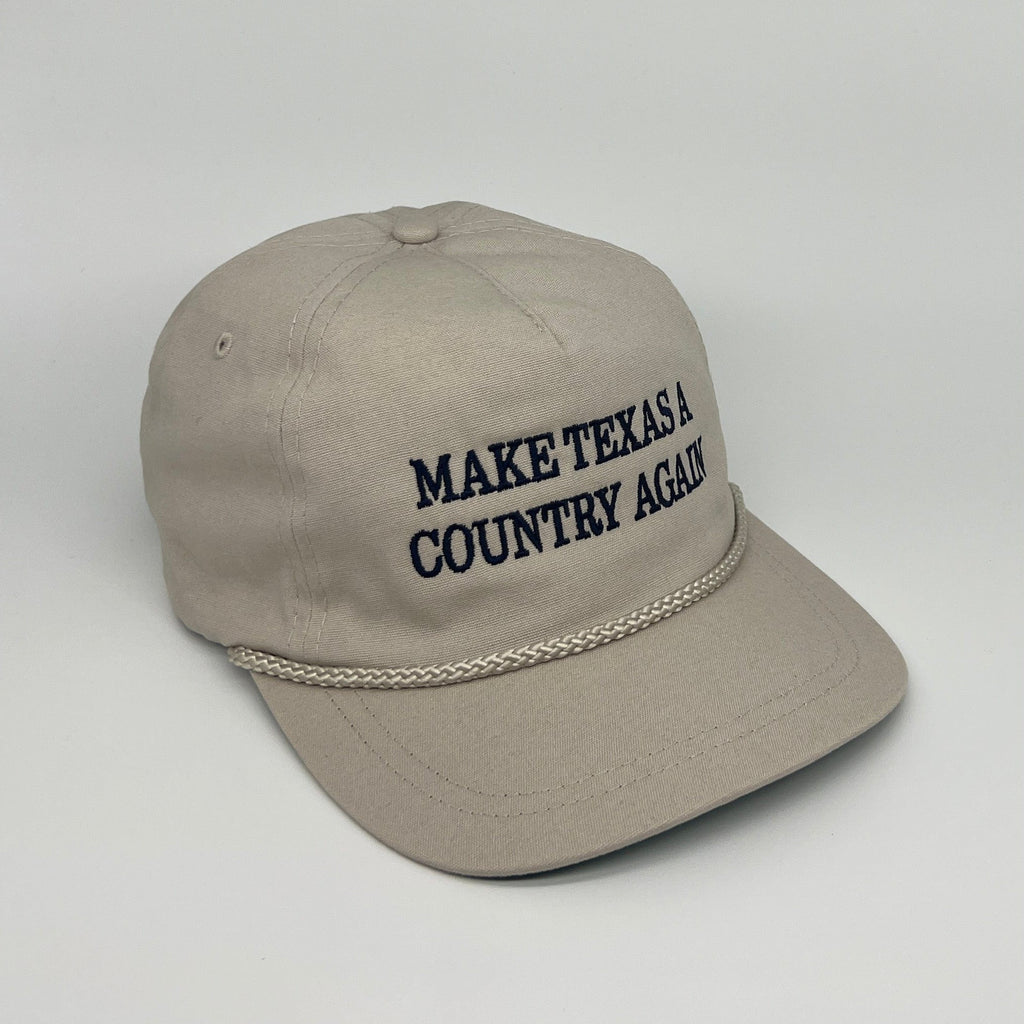 MATACA Hat Make Texas A Country Again - Imperial Classic Cloth Hat - Tan Hat / Navy Blue Text Navy on Tan - Make Texas A Country Again Rope Hat - Imperial Classic