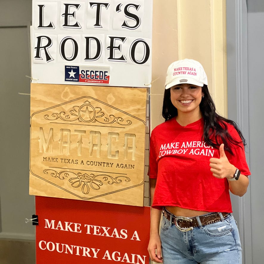 MATACA Hat Make Texas A Country Again - Imperial Classic Cloth Rope Hat - White Cloth / Red Text Crimson Red on White - Make Texas A Country Again Rope Hat - Imperial Classic