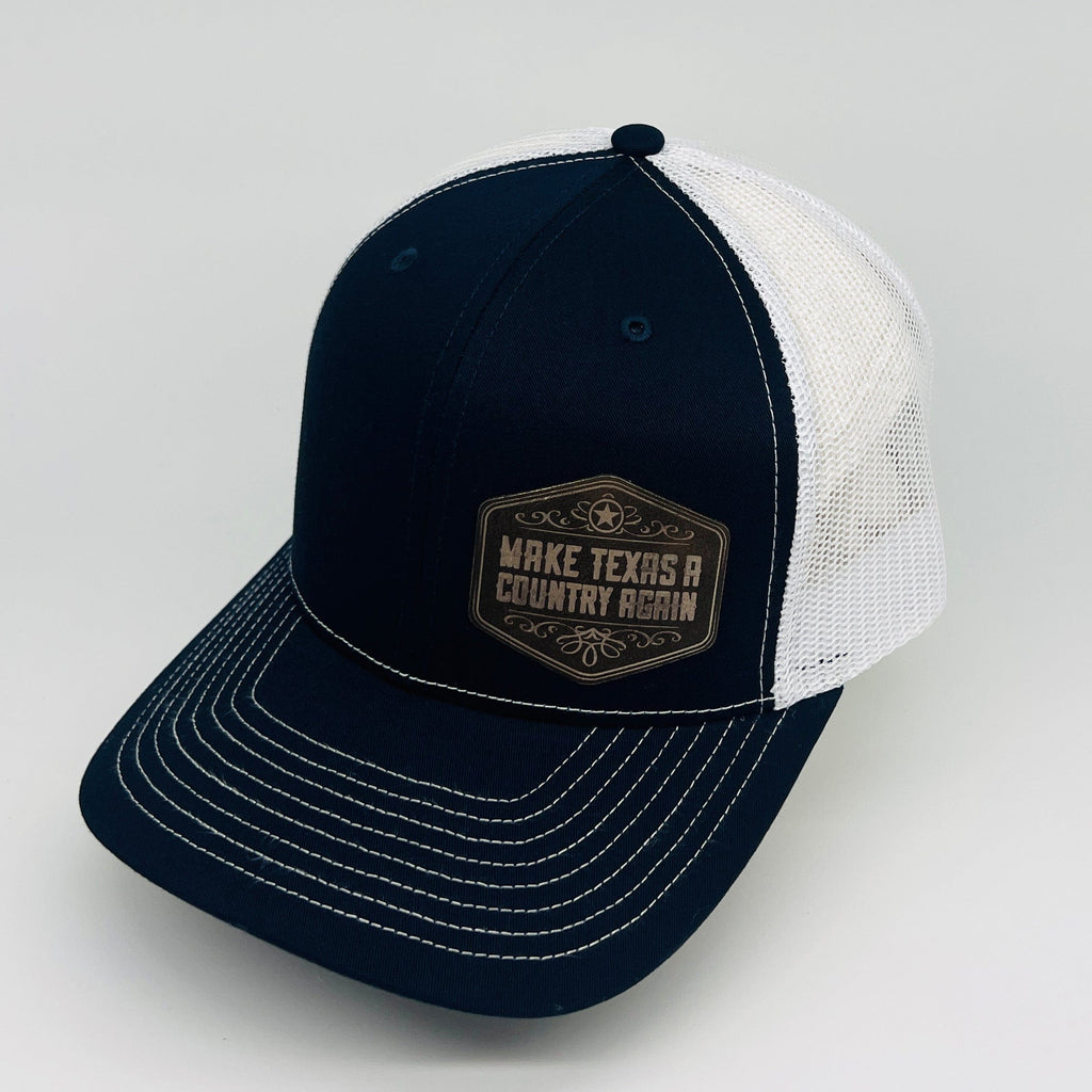 MATACA Hat Offset Scroll Patch Zavala Blue - Make Texas A Country Again - Classic Trucker Navy & White - Make Texas A Country Again - Classic Trucker - TX Hat