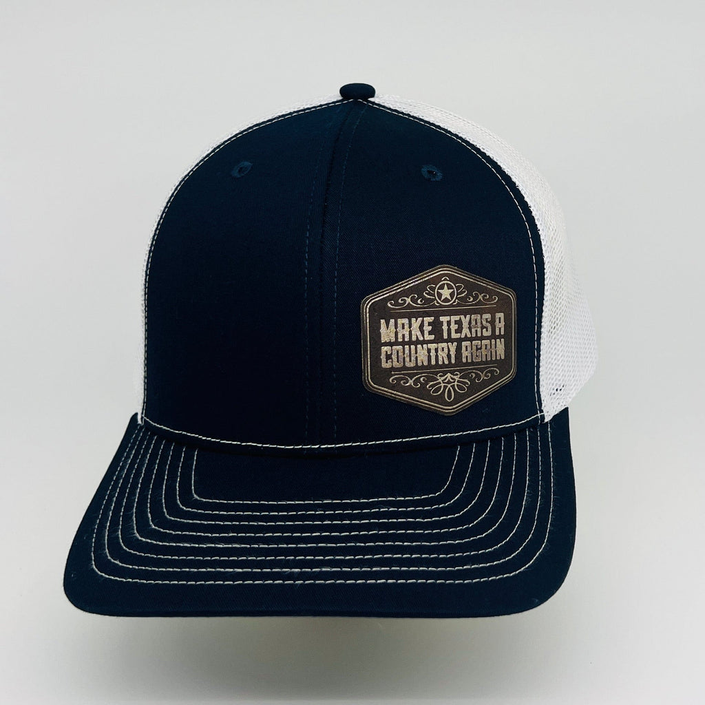 MATACA Hat Offset Scroll Patch Zavala Blue - Make Texas A Country Again - Classic Trucker Navy & White - Make Texas A Country Again - Classic Trucker - TX Hat